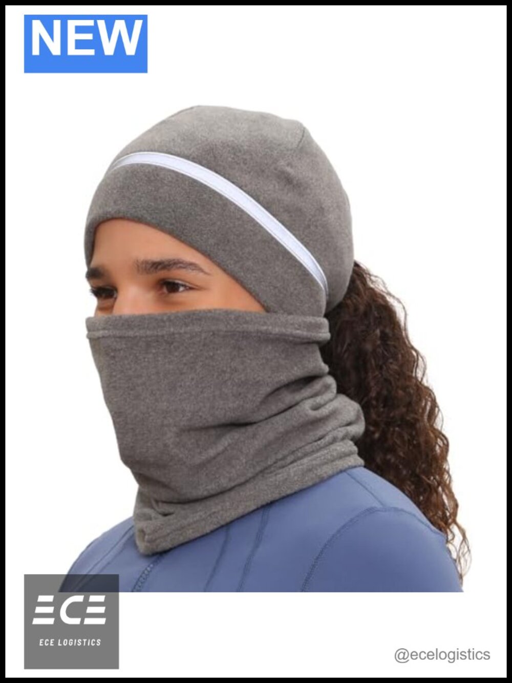 Winter Reflective Ponytail Beanie & Fleece Neck Warmer Set